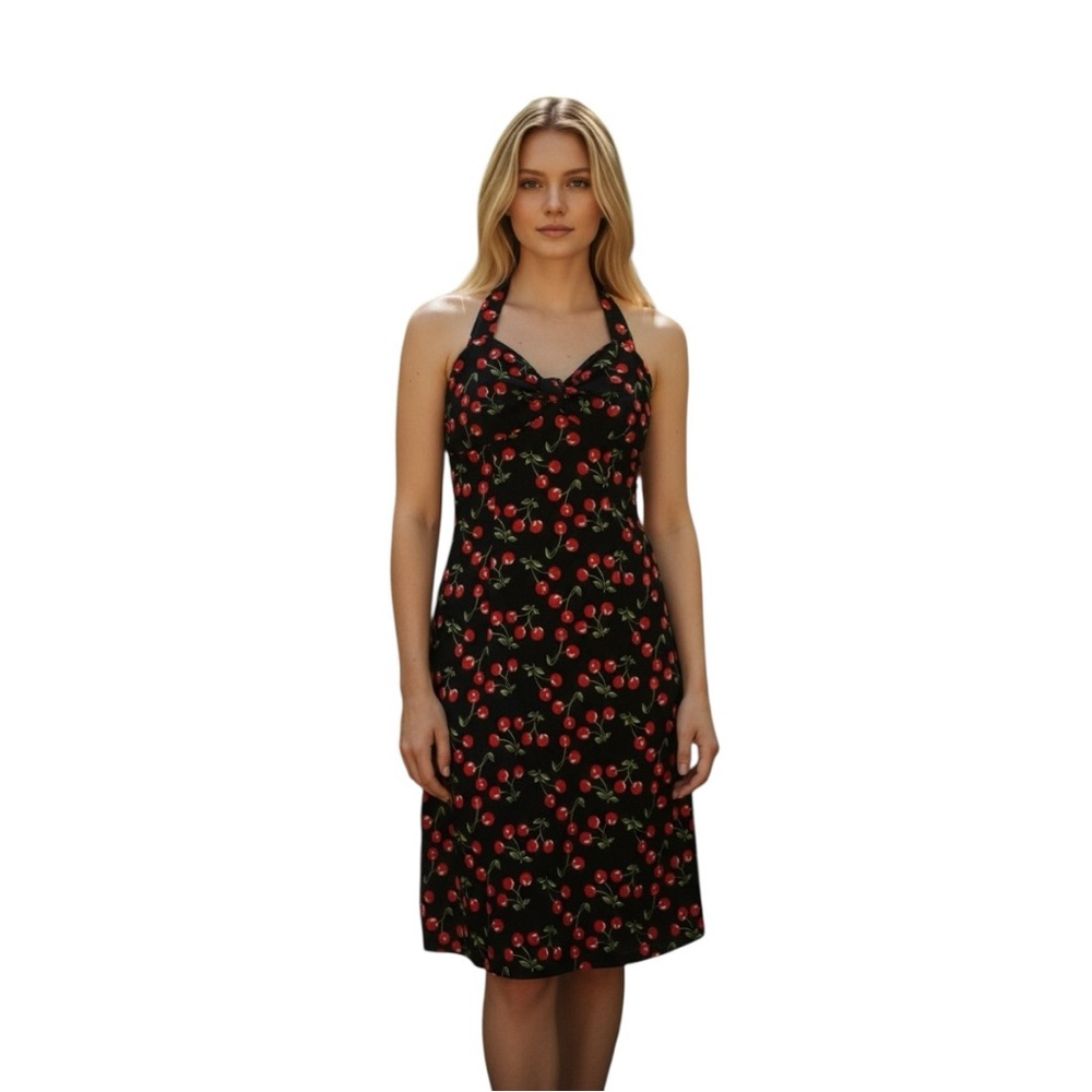 Morbid Threads Vintage Rockabilly Pin Up Cherry Halter Dress